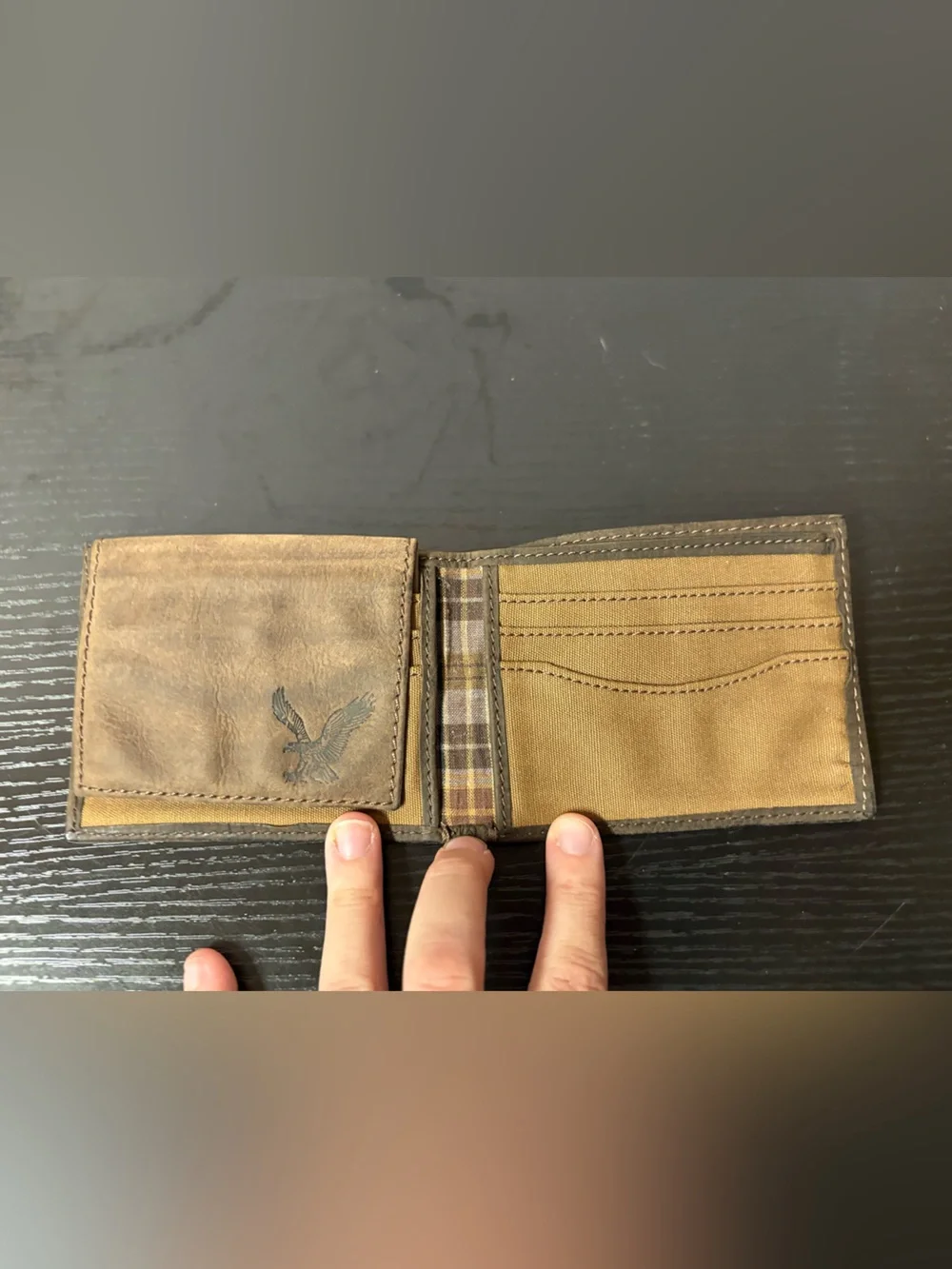 American Eagle Outfitters Distressed Brown Leather Bifold Wallet Eagle